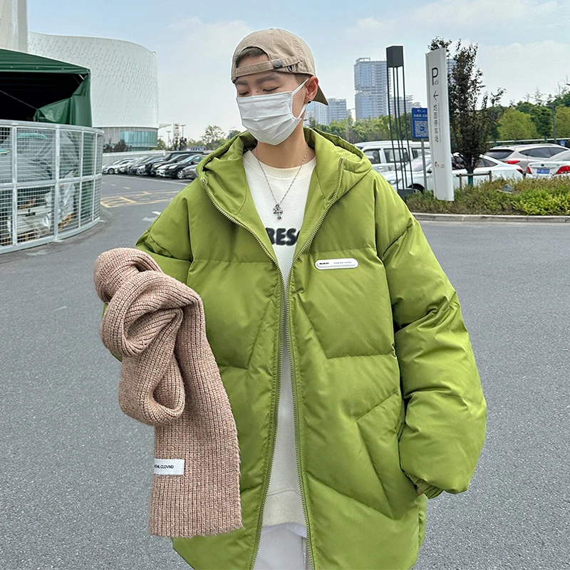 Mens Winter Hooded Coat Thicken Fashion Loose Oversize Parkas Korean Harajuku Style Male Hip Hop Streetwear Coat Warm Jackets