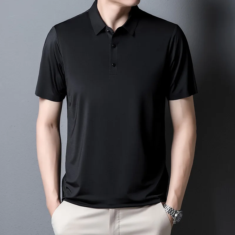 

2023new Seamless Men Short Sleevett-shirt Business Casual Quality Men's Clothing Pure Color Ice Silk Coolpoloshirt