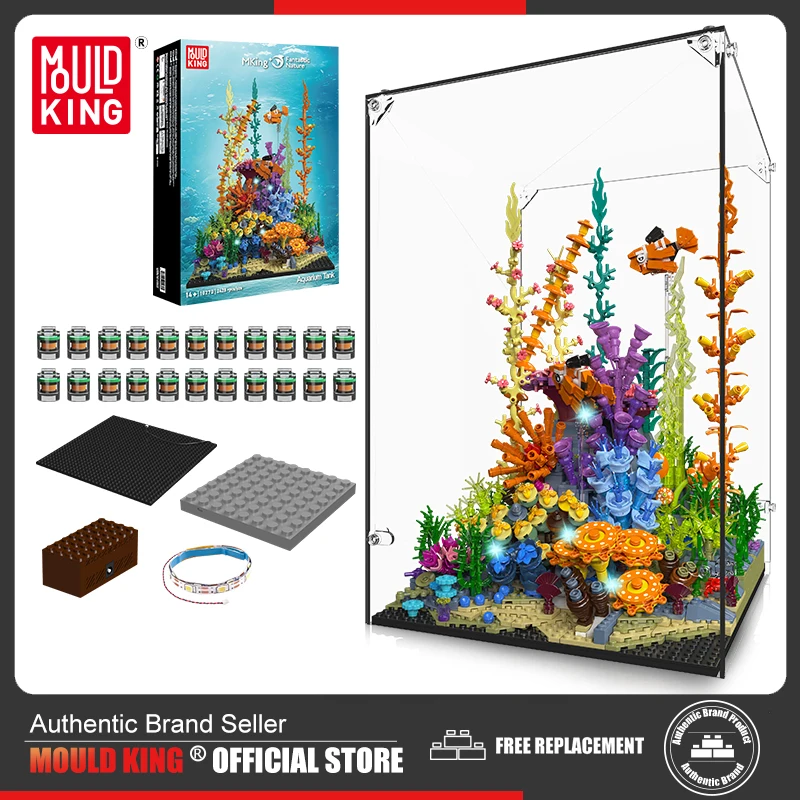 Фото Mould King 10270 Креативные игрушки: Красочный аквариум с LED-подсветкой, конструктор из блоков, аквариум-конструктор, подарок на Рождество для детей. №1