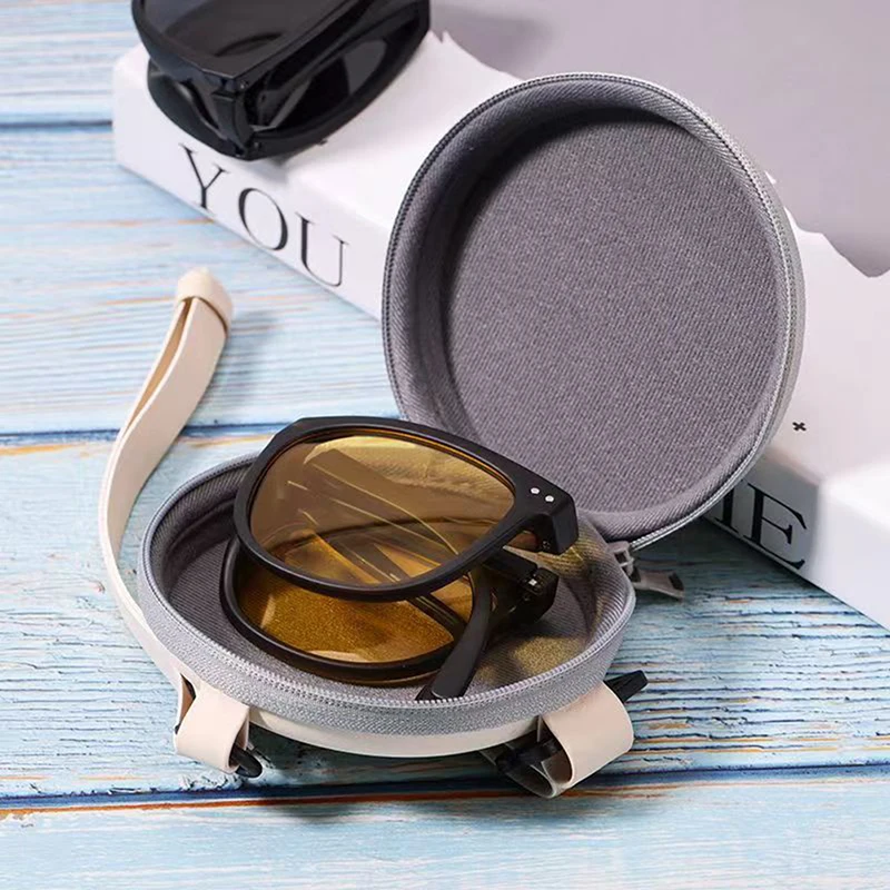 

1pc Multi-Function Portable Folding Sunglasses Storage Box Lanyard with Zipper
