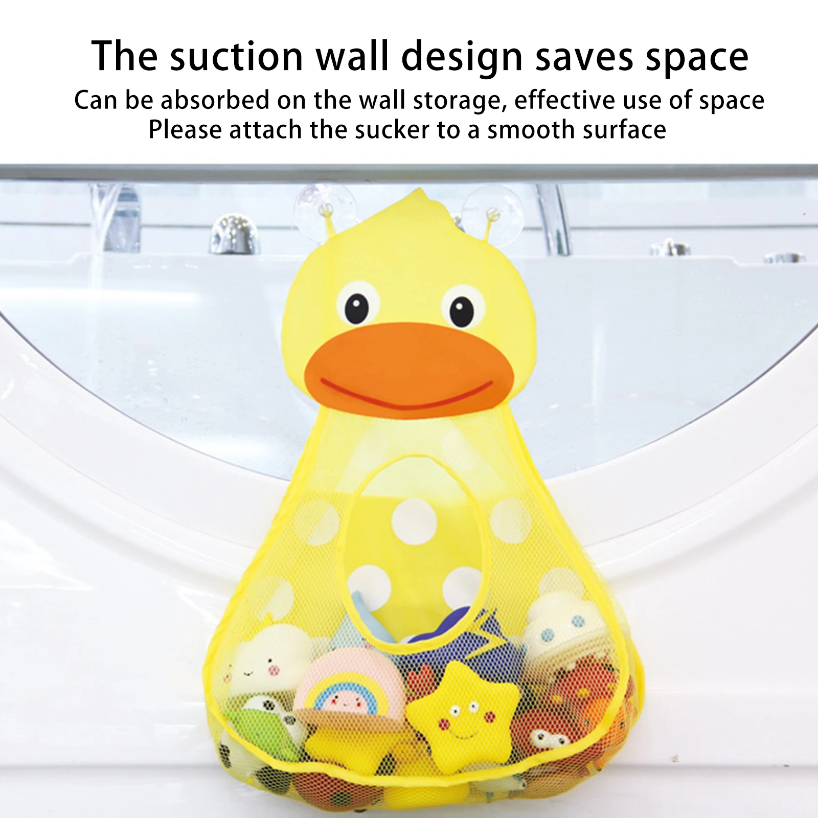 

Bath Toy Basket Baby Bath Toy Suction Cup Storage Bag Bathroom Little Yellow Duck Hanging Bag Mesh Net Bag Bathtub Toy Storage