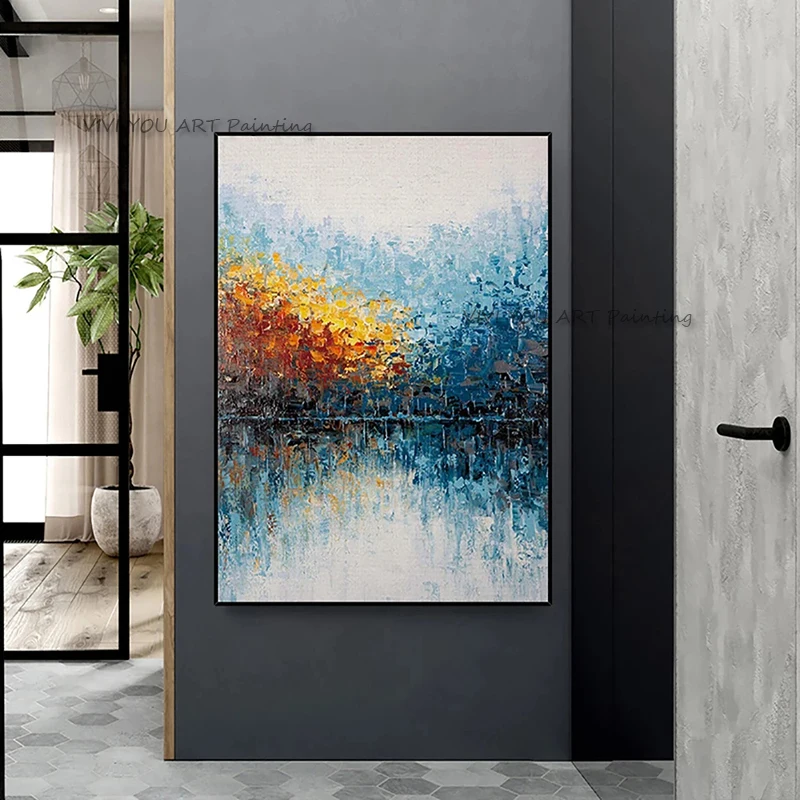 

Blue Simple Large-size Mural Picture 100% Handmade Abstract Oil Paintings Modern Abstract Art Porch Decor Canvas Oil Painting