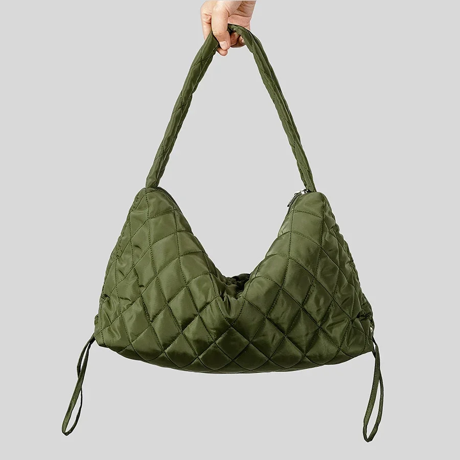 

Large Quilted Women Shoulder Bag Fashion Lingge Hobos Tote Bags for Women Puffy Nylon Purses and Handbags Cotton Padded Shopper