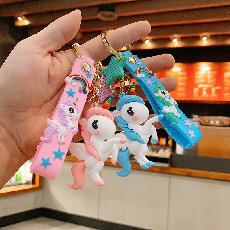 

Cartoon Rainbow Unicorn keychain Cute Fantasy Rainbow Horse Key Chain Women Bag Pendant Ornaments Girlfriends Car keyring Gifts