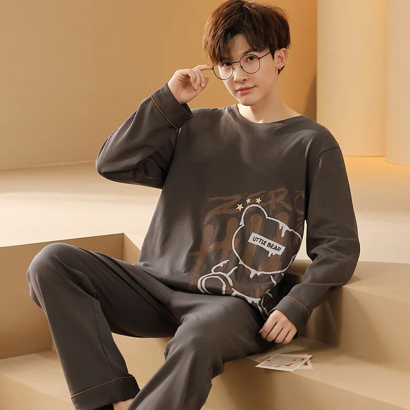 Pajama Sets Men's Autumn Long Sleeve Trousers Sleepwear Large Casual Home Clothing Suits For Men Cotton Winter Pajamas Pijamas