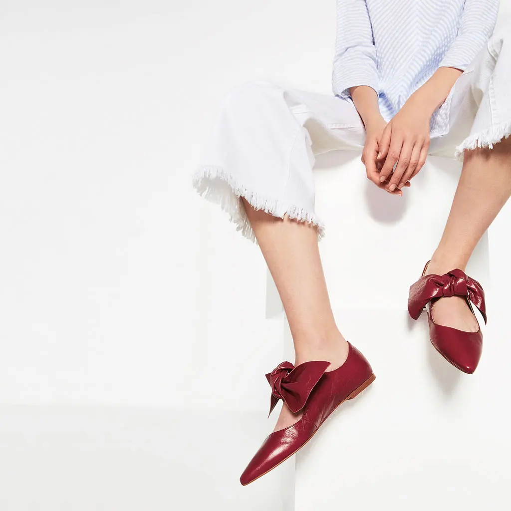 Women's Red Bow Pointed Toe Comfortable Flats Shoes