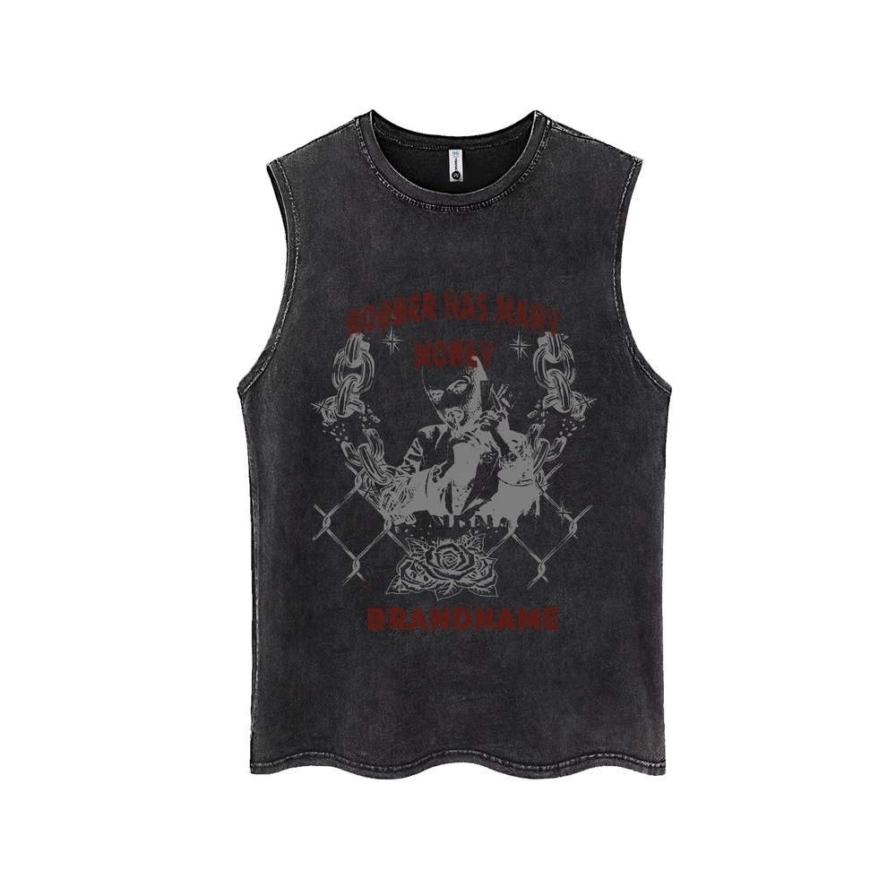 

Жилетка мужская с графическим принтом, винтажный хлопковый жилет без рукавов в стиле хип-хоп, с эффектом потертости, уличная одежда в стиле ...