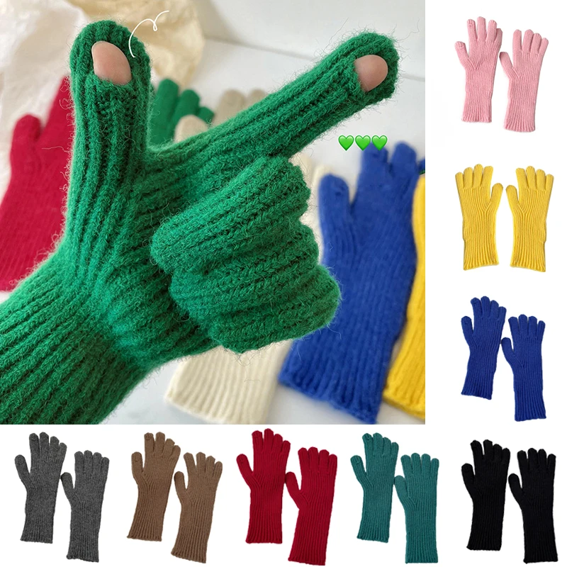 

Unisex Knitted Gloves Winter Full Finger Women's Gloves Lady Autumn Winter Warm Thick Woolen Touch Screen Skiing Gloves Mittens