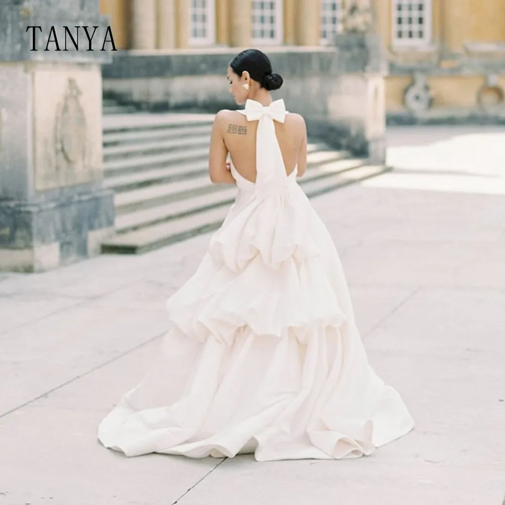 Элегантное свадебное платье с круглым вырезом атласное ТРАПЕЦИЕВИДНОЕ ПЛАТЬЕ С