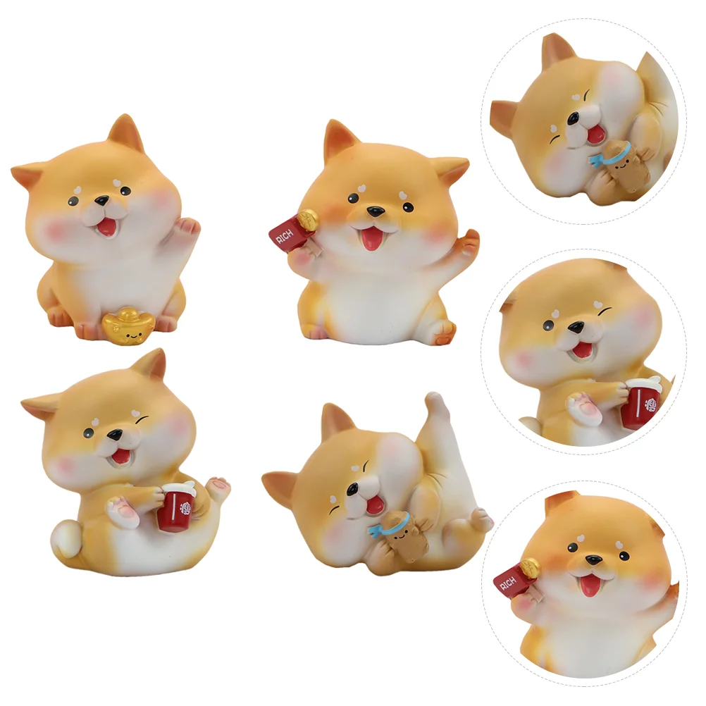 

4pcs Inu Figurines Resin Corgi Statues Sculpture Ornament Desktop Decoration for Home Office Car Interior Decor