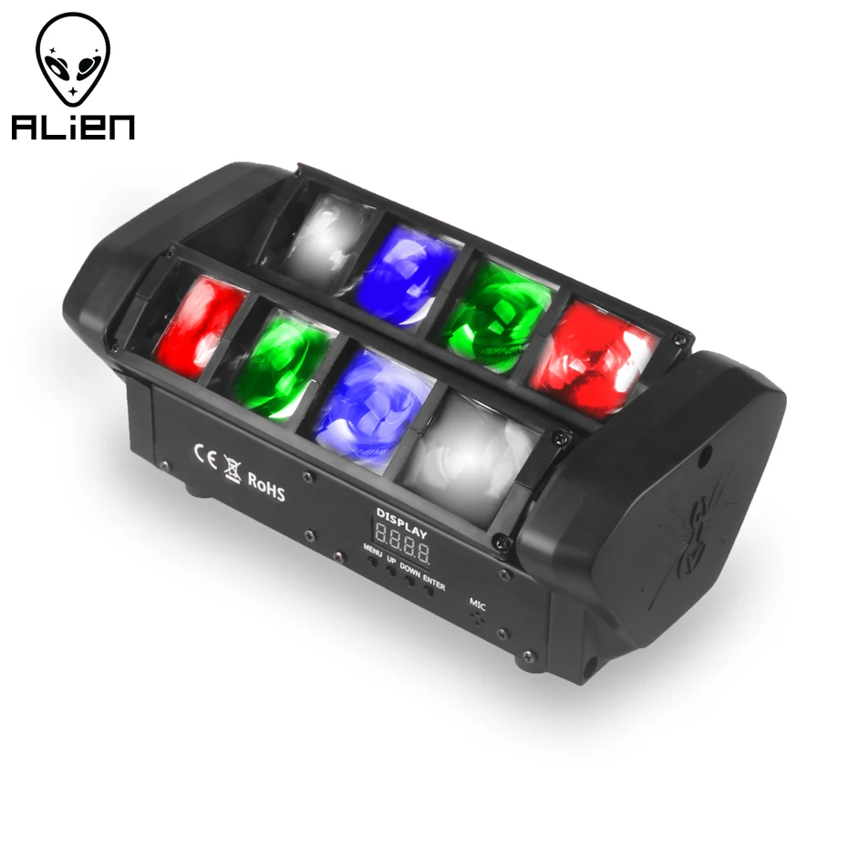 ALIEN Mini 8*3 Вт RGBW Светодиодная лампа с движущейся головкой, DJ Disco, вечерние, для ночного клуба, танцев, свадьбы, праздника, сцены, освещения