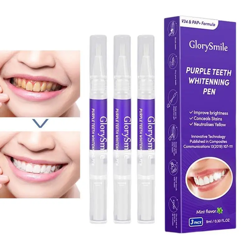 

Tooth White Pen 3Pcs Effectively Brightens Yellow Teeth Portable White Pen Beautiful Smile Mint Dental Care Purple Teeth Pen