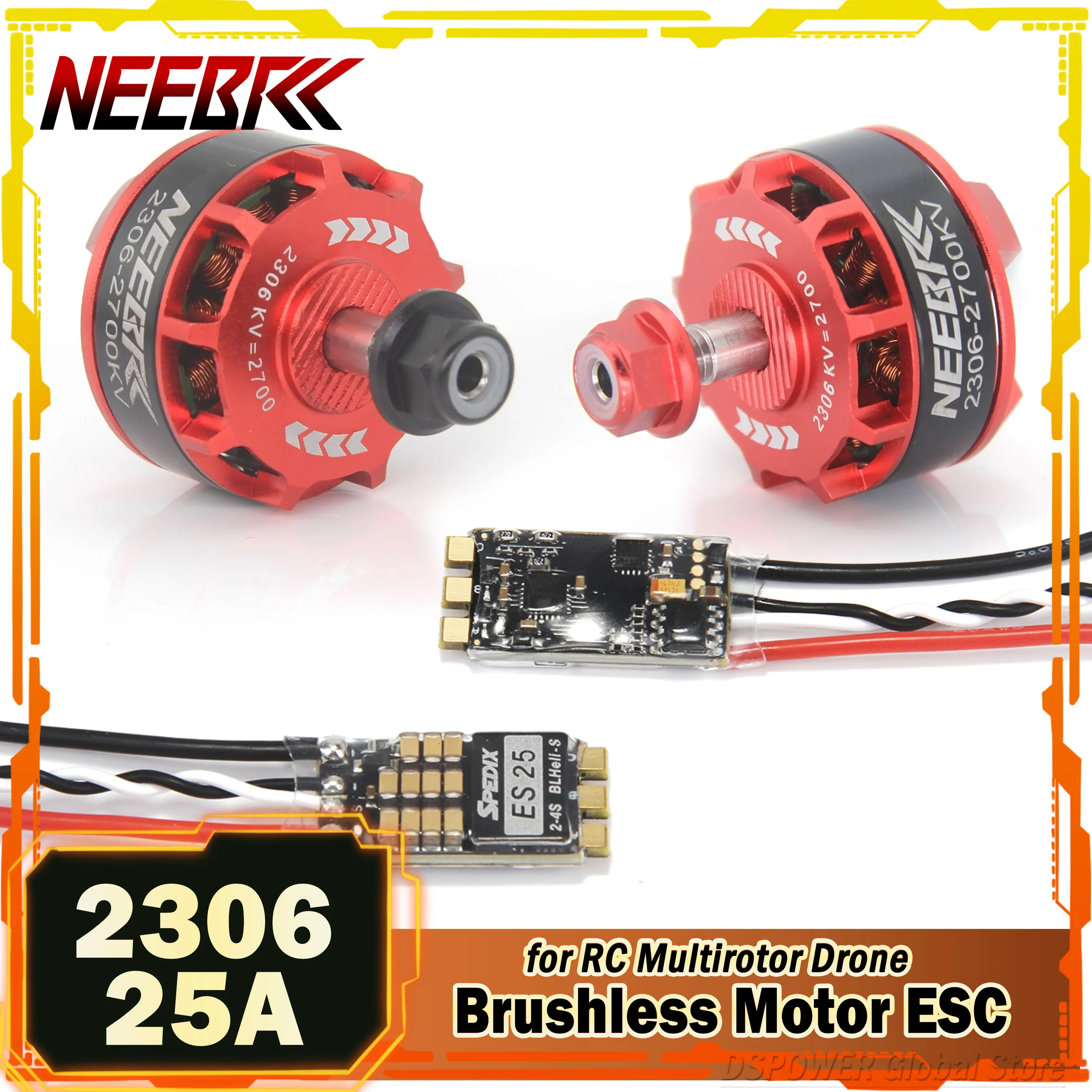 4 шт. NEEBRC 2306 RC Drone бесщеточный двигатель 2300KV 2700KV CW/CCW 25A ESC для QAV250 Eachine Wizard X220 280