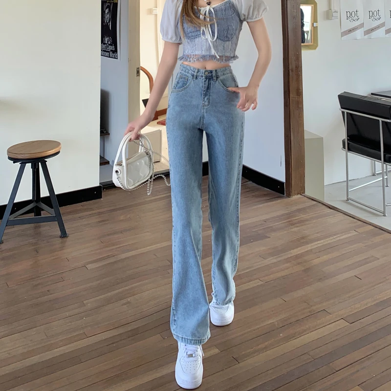 

DD3178 Loose wide leg jeans women's new light color high waist slim all-match outer wear trousers jeans