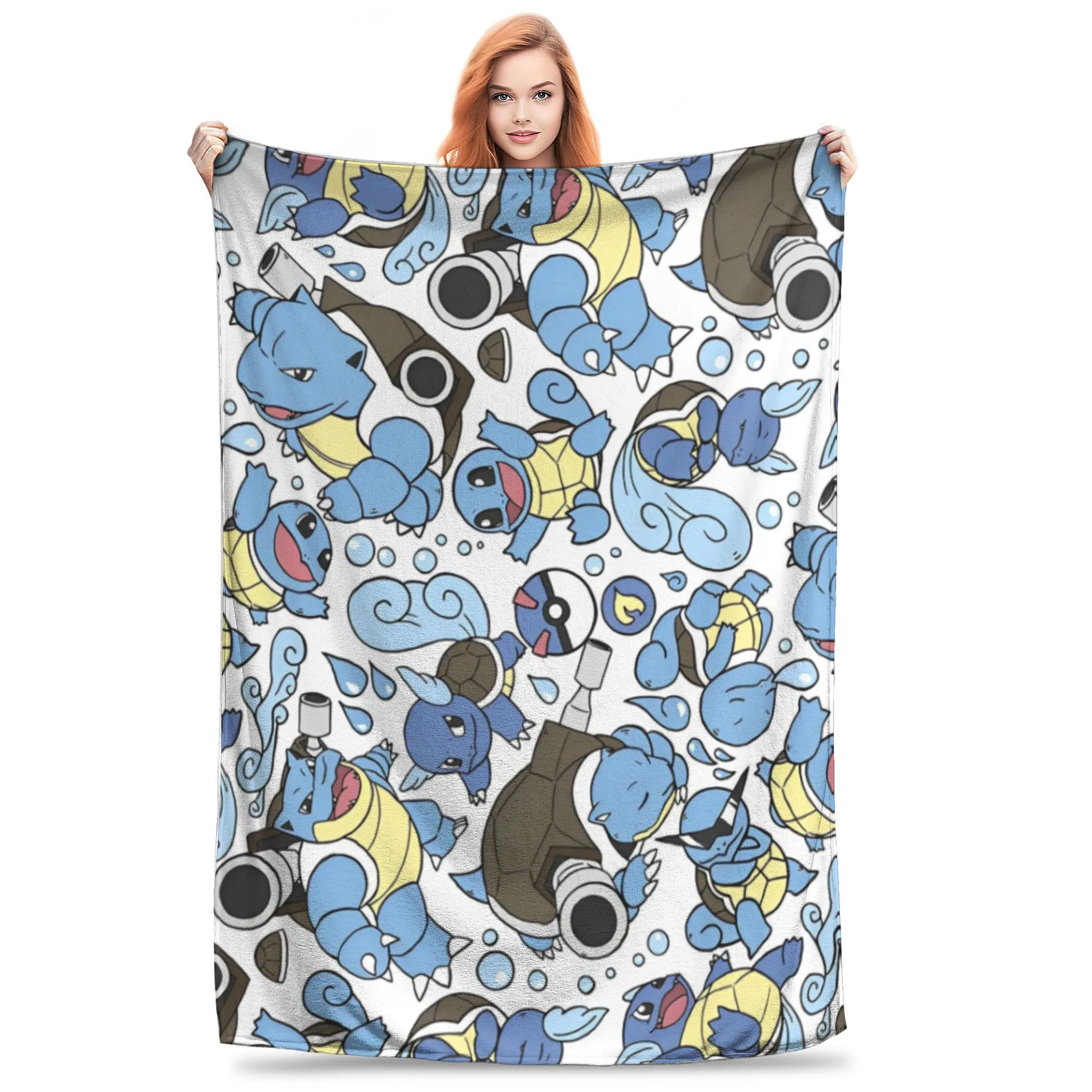 Вязаное одеяло с рисунком Pokemon Blastoise аниме плюшевое типа воды украшение легкое