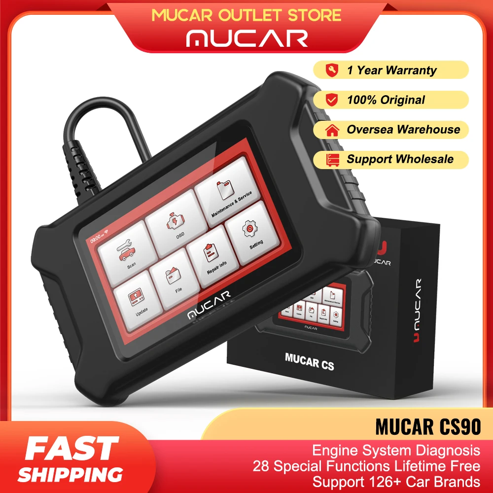 【ZIMASALE1000】Профессиональный сканер MUCAR CS90 OBD2 для автомобиля с BT200 полным