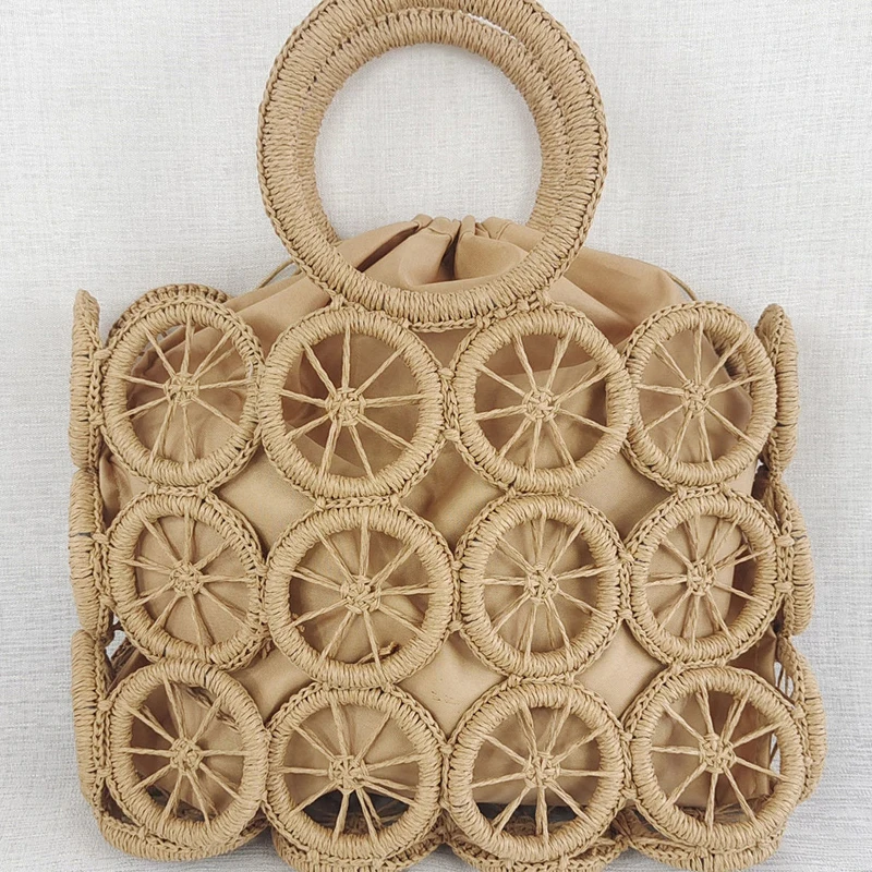 

Hollow Out Style Summer Handmade Beach Bag Small Vacation Rattan Totes Outdoors Seaside Handbag Bolsas Composite Bag Lady Sac