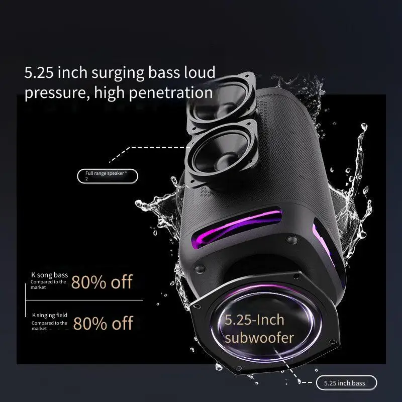 Фото Портативная уличная Bluetooth-колонка HiVi ML35 150 Вт для караоке с беспроводным микрофоном и мощным басовым сабвуфером №2
