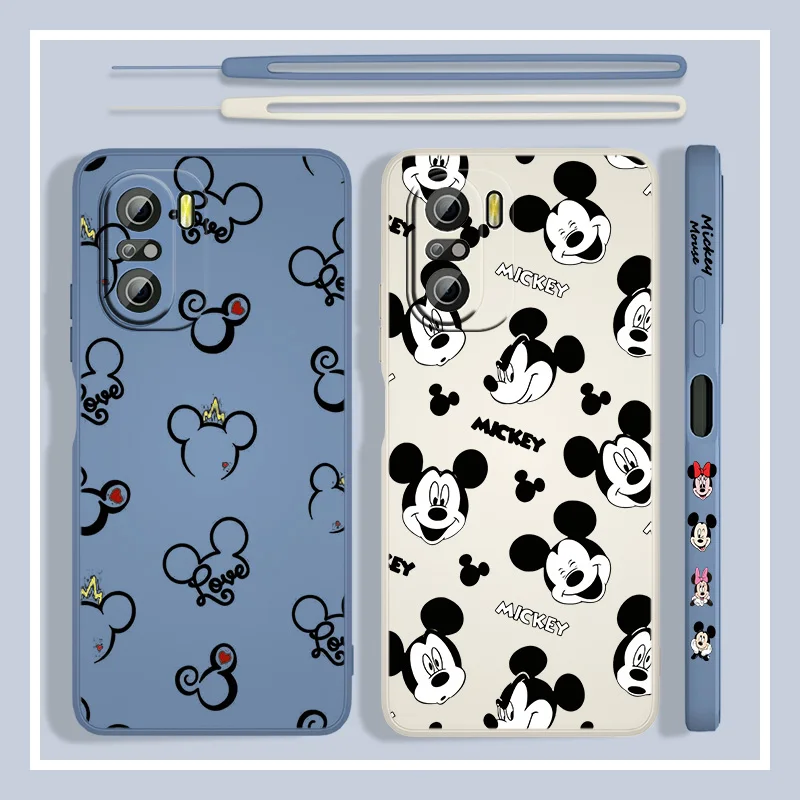 

Mickey Mouse Logo Phone Case For Redmi K50 Gaming 10A 10C 10 9T 9AT 9A 9C 8A 7 NFC 5G Prime Liquid Left Rope Cover