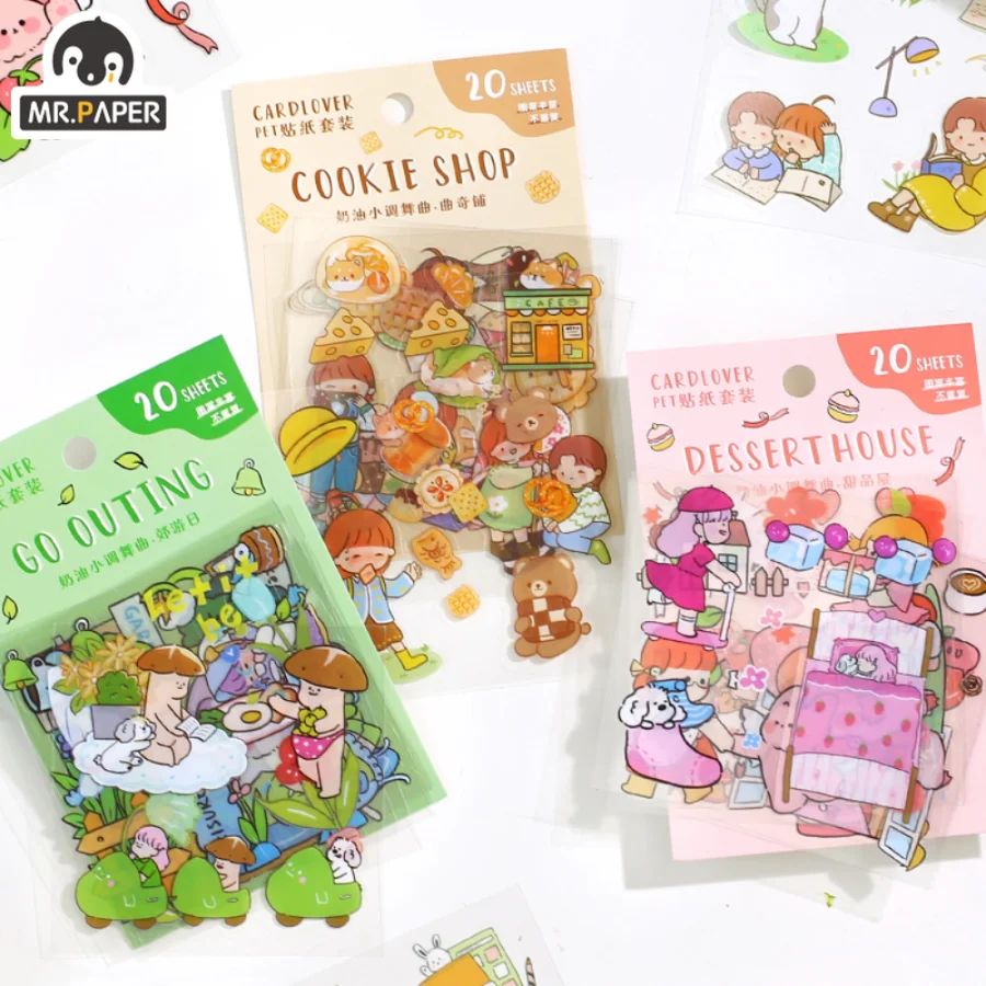 

Mr.paper 6 Styles 20Pcs/Bag Cute Girl Stickers Pack Kawaii Cartoon Animals Hand Account Decoration Stationery Stickers