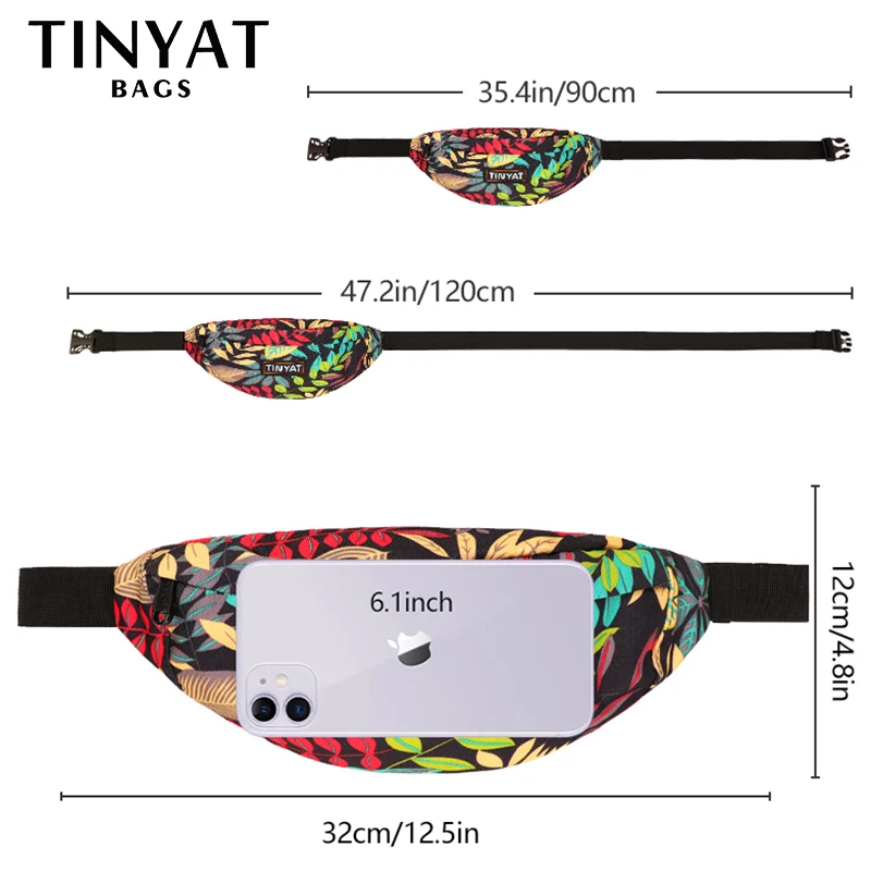 Фото TINYAT дорожная поясная сумка с принтом листьев для мужчин и женщин, модная повседневная мужская поясная сумка, женская сумка с банановым прин... №2