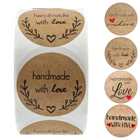 100 500pcs handmade with love thank you for the stickers vintage kraft paper sticker scrapbook gift stationery label sticker