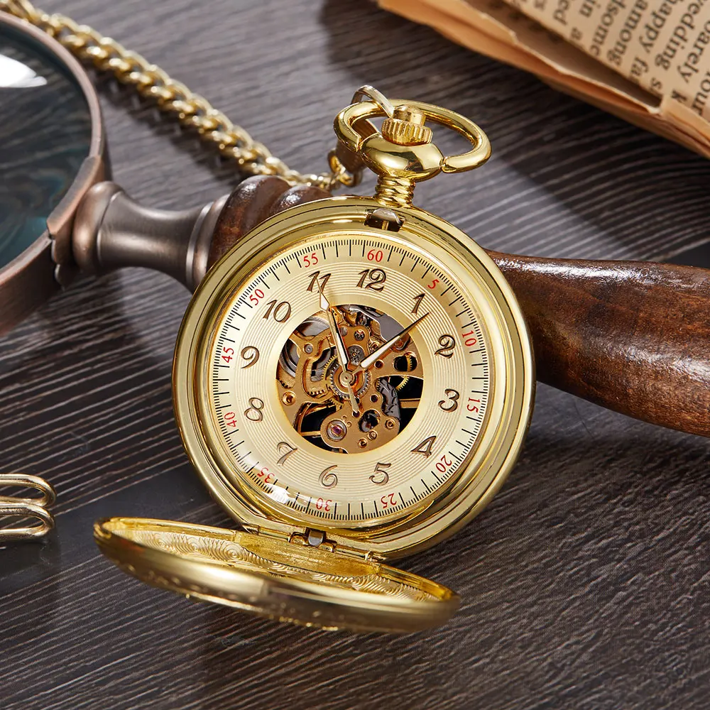 Luxury Brand Golden Bird Vintage Design Pocket Watch Mechanical Men Hand Wind Skeleton Steampunk Fob Watch For Men Women Gift