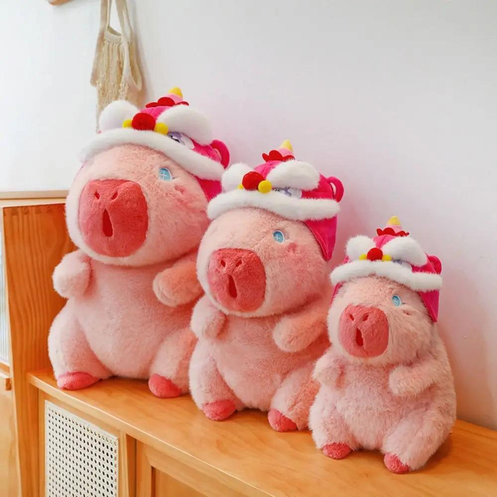 Шляпа для танца льва Капибара Плюшевые игрушки Длинные волосы Розовая капибара