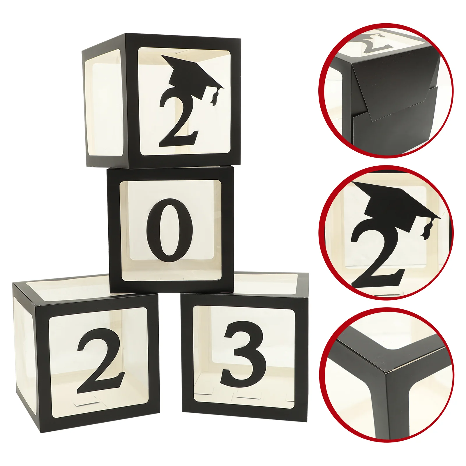 

4 Pcs 2023 Graduation Box Gold Trim Party Balloon Boxes Ornament Paper Adorns Congrats