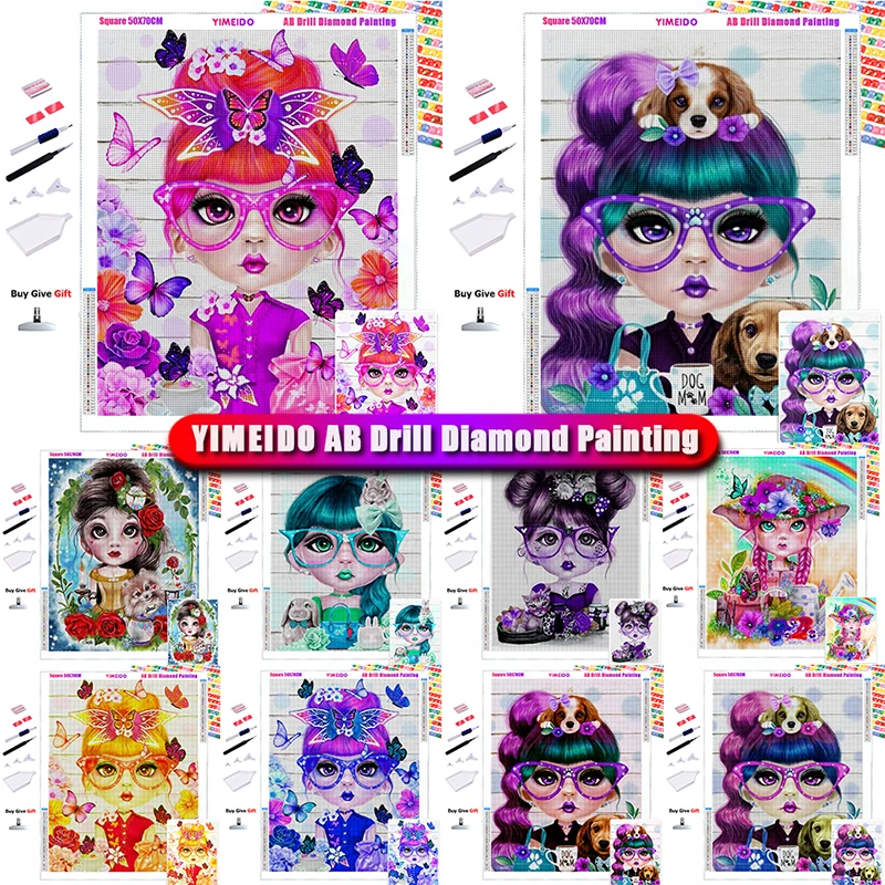 

YIMEIDO AB Diamond Painting Girl big eyes Full Square Round Diamond Embroidery Cartoon Mosaic Art Pictures Cross Stitch Decor