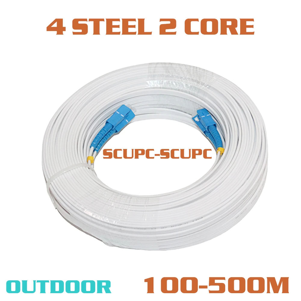 SCUPC to SCUPC Outdoor FTTH Fiber 4 Steel 2 Core G657A1 100-500m Single Mode Optic Drop Cable