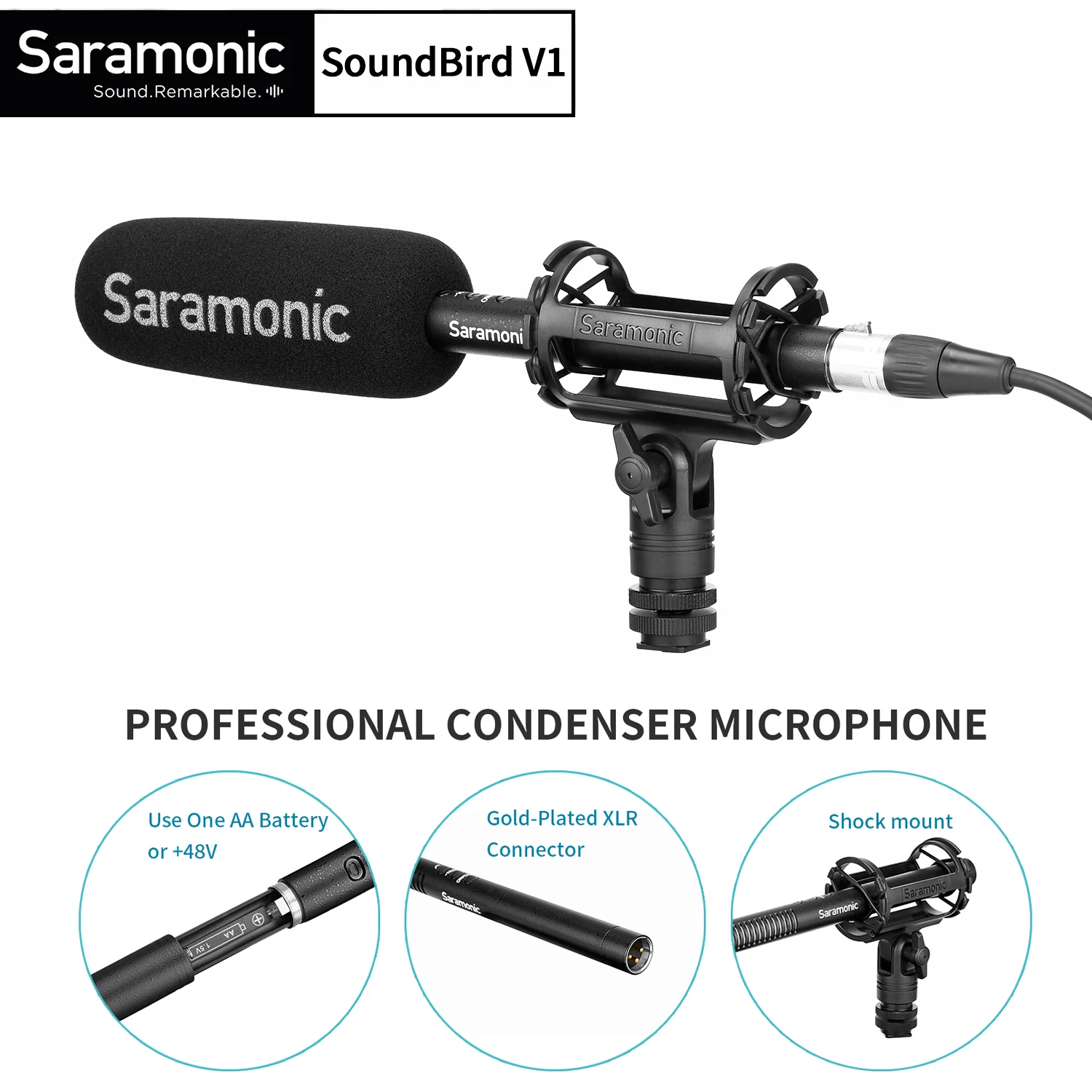 Профессиональный суперкардиоидный микрофон Saramonic Soundbird V1 для интервью, видеосъемки