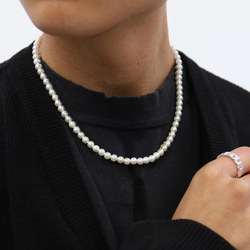 

2022 New Trend Imitation Pearl Necklace Men's Temperament Simple Hand-beaded Glass Pearl Necklace Women's Jewelry Gifts 50cm
