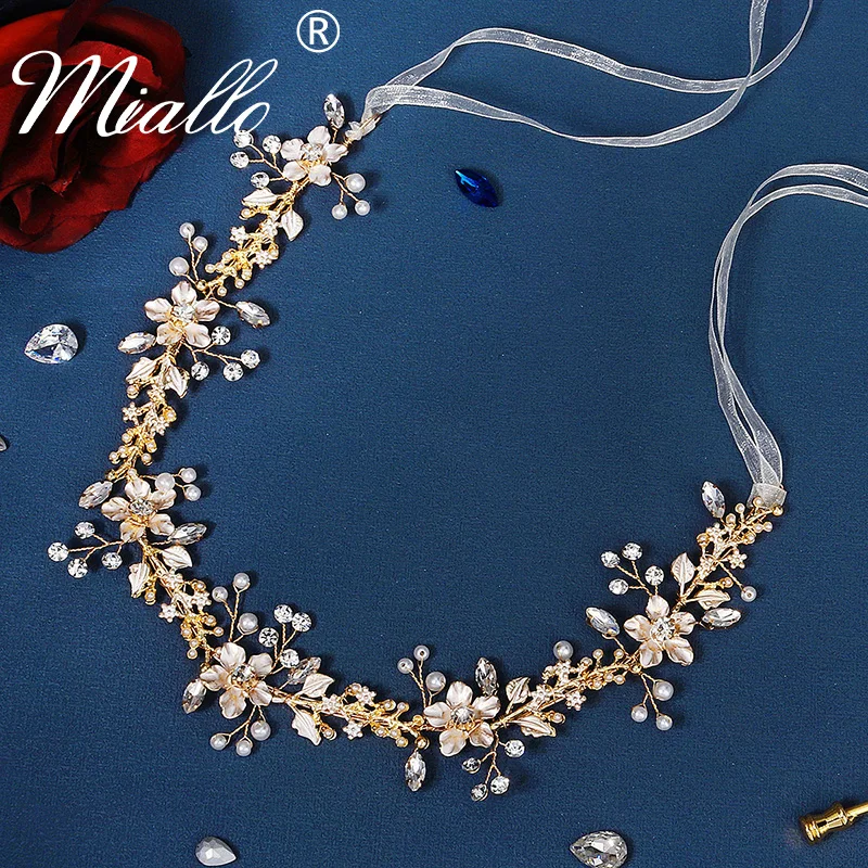 

Повязка на голову с жемчугом и стразами ручной работы для женщин, ювелирные изделия для невесты, свадебные аксессуары для волос, свадебный г...