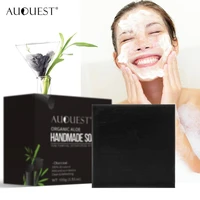 auquest bamboo charcoal handmade essential oil facial soap improves blackheads shrinks pores washes face and bath handmade soap