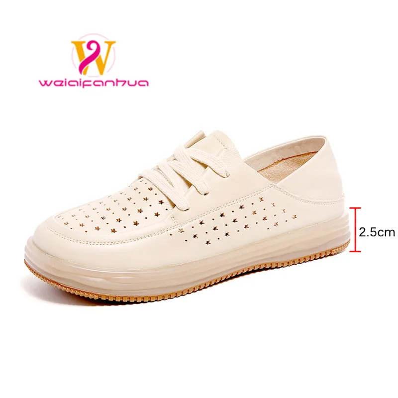 Sneakers Women's First Layer Cowhide Small Leather Shoes 2023 Openwork Summer New Single Shoes Two Soft Side Small White Shoes