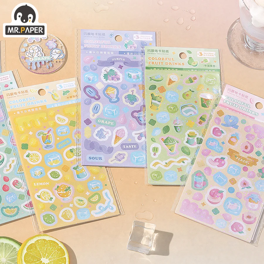 

Mr.paper 6 Styles 3Pcs/BagFresh Fruit Stickers Cute Cartoon Kpop Idol Card Scrapbooking Decorative Stationery Korean Stickers