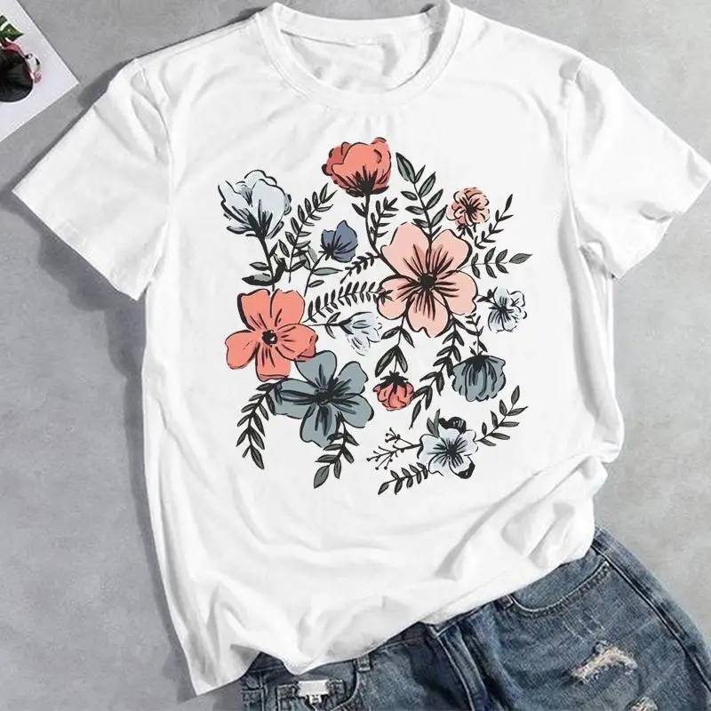 

Женские топы с принтом, одежда, футболки с коротким рукавом, женская летняя Весенняя прекрасная сезон, модная женская футболка с цветочным п...