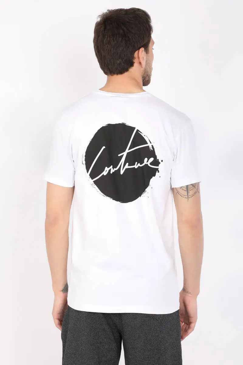 

Mens White Printed Back Crew Neck T-shirt