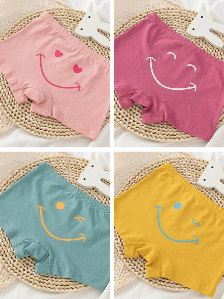 LJMOFA 5 pcs 3-12T Girl Baby Smile Print 5 Color Cotton Safety Antibiosis Innerwear Boxer Underwear B126 images - 6