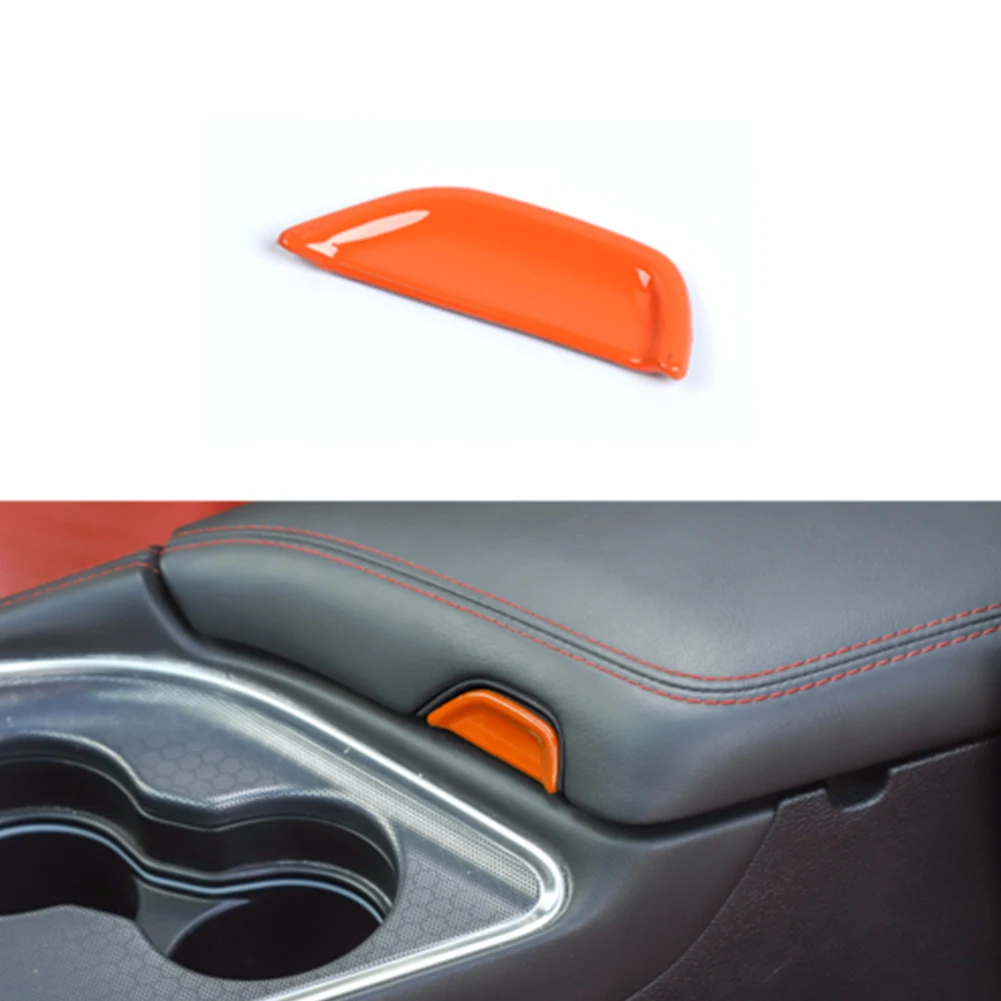 

1pcs Orange Car Armrest Box Switch Cover Trim Accessories High-quality ABS Plastic Compatible For Dodge Challenger 2015+
