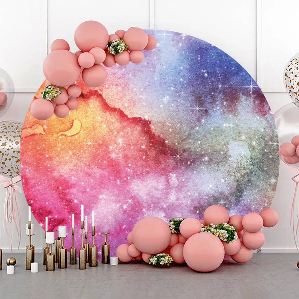 

Laeacco Color Glitter Stars Marble Texture Circle Background Kids Birthday Baby Shower Portrait Customized Photography Backdrop