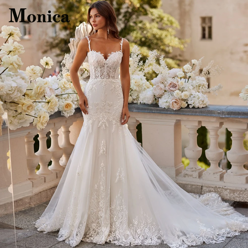 

MONICA Charming Spaghetti Straps Strapless Wedding Gown For Bride Floral Print Robe De Soirée De Mariage Made To Order Lace Up