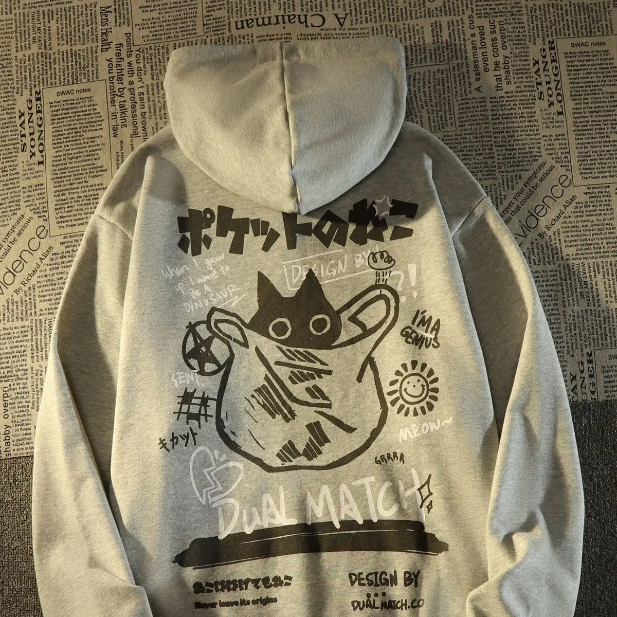 

Japanese American retro cat hooded sweater for men and women loose fashion ins lazy style oversize couple coat college style