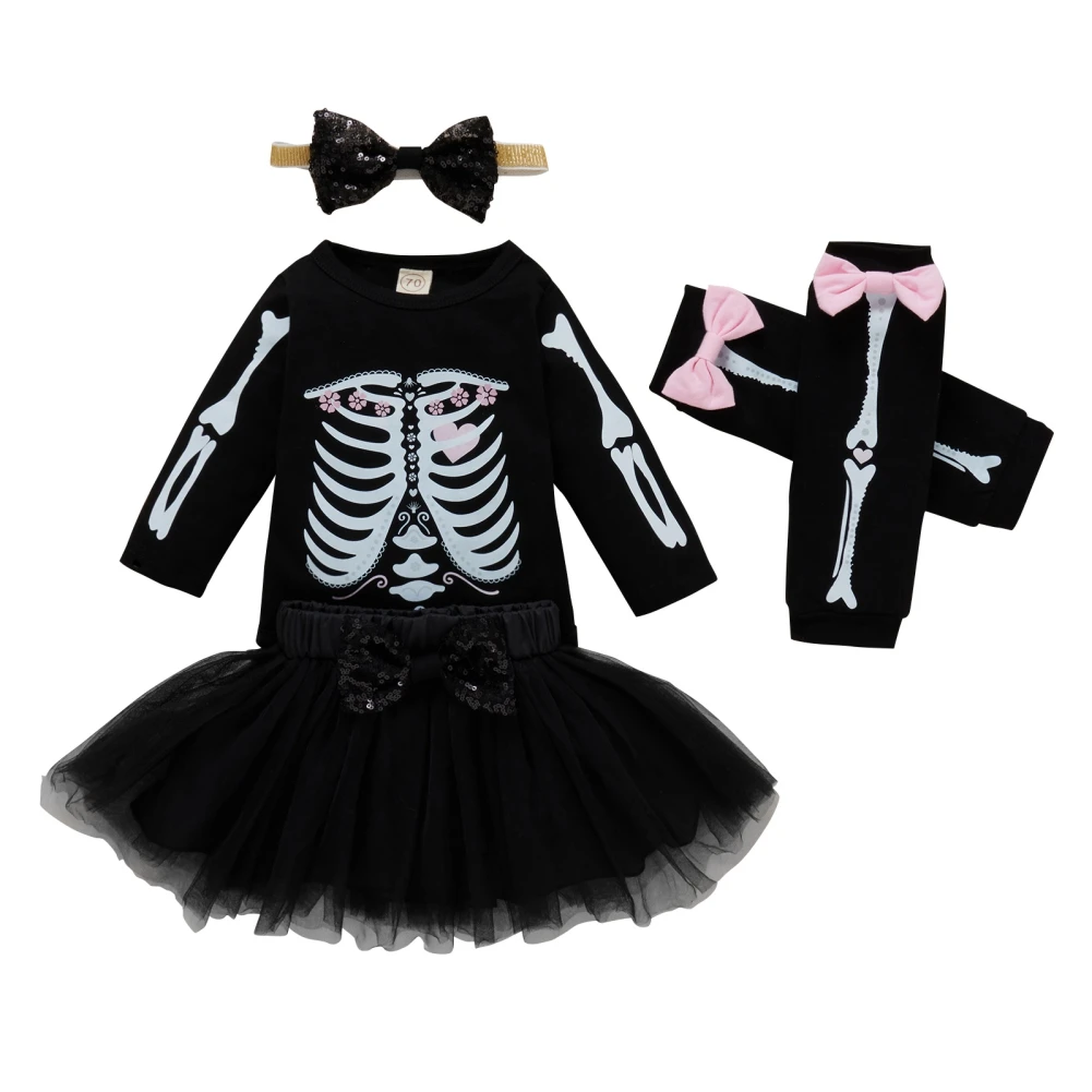 

4 Pcs/set Fashion Baby Romper + Skirt + Headband + Leg Warmers Halloween Baby Girl Suit Baby Halloween Set 0-12 Months