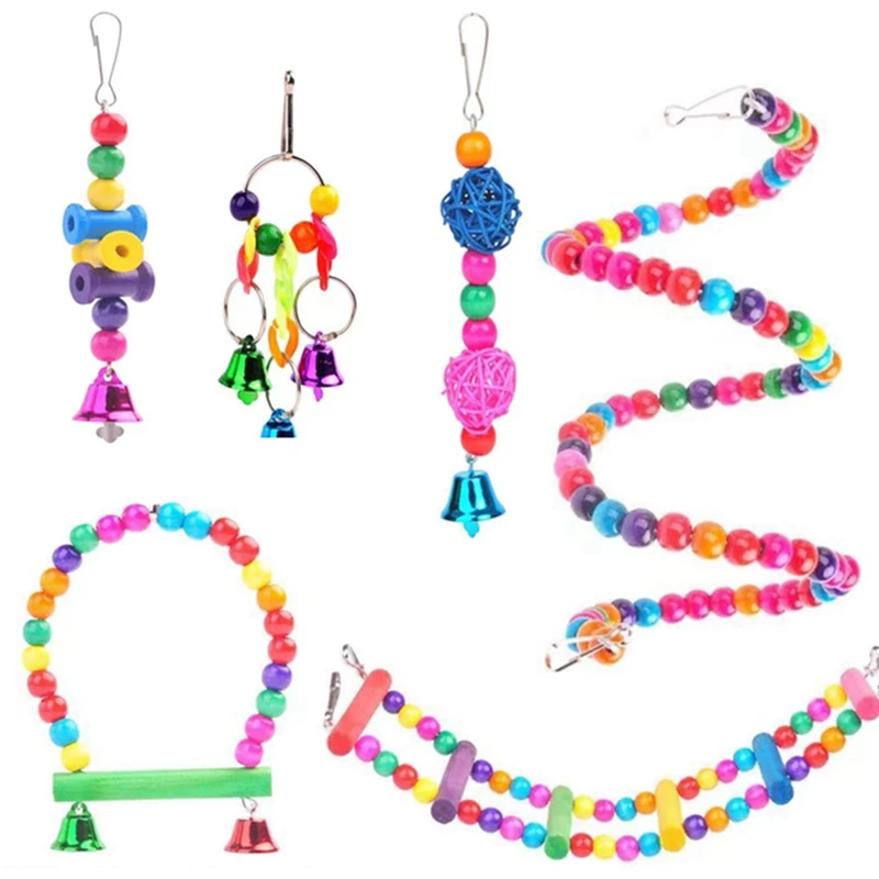 

Parrot Toy Kit Swing Hanging Bells Wooden Bridge Birds Accessories