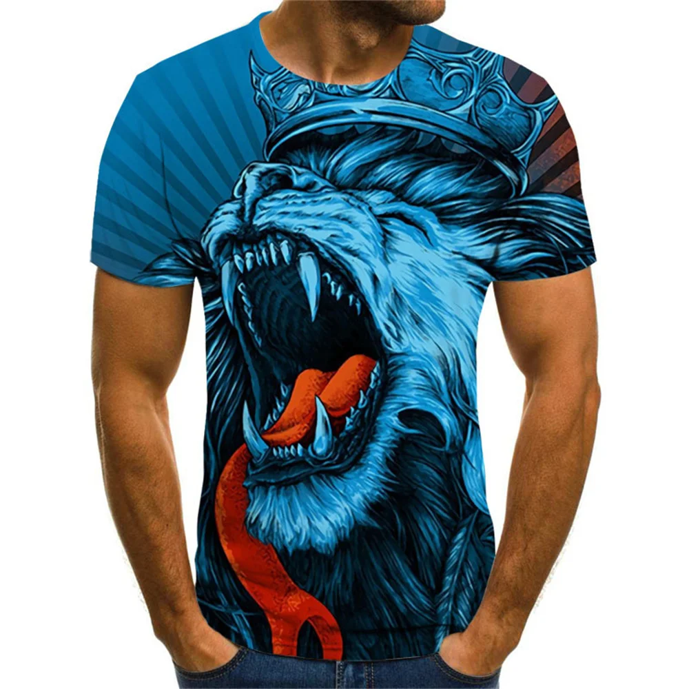 

Summer fashion print cartoon lion men's T-shirt fashion o-neck Casual Short Sleeve comfortable hip hop Street LARGE T-SHIRT