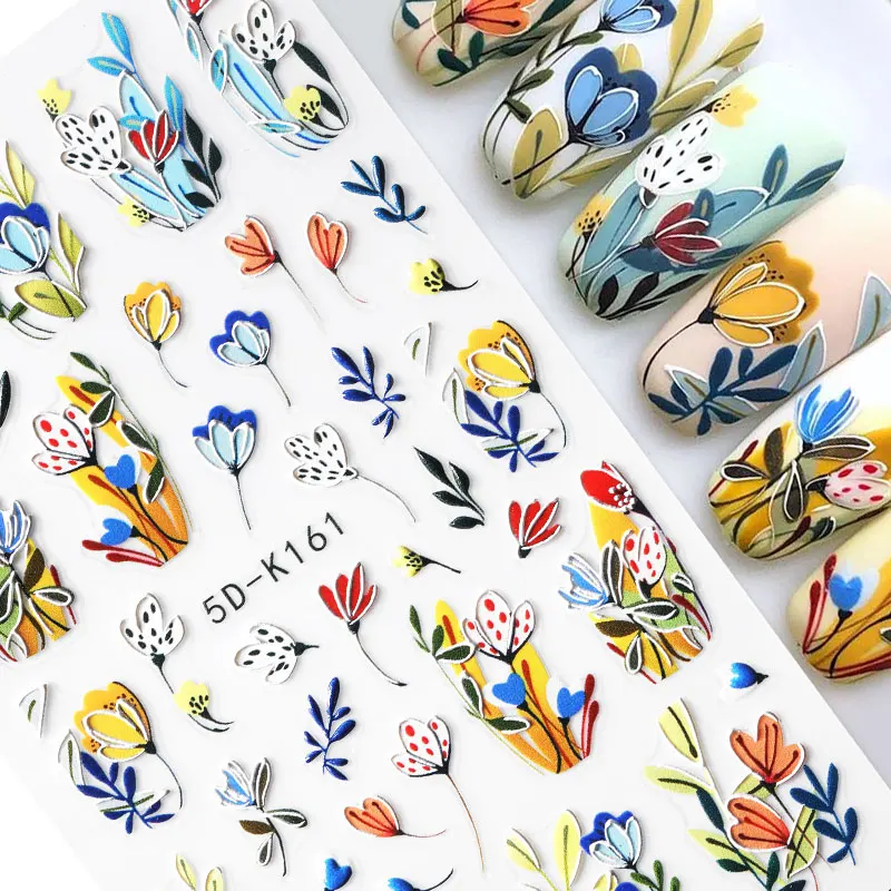 5D наклейки для ногтей с цветами французское кружево гелевые акриловые