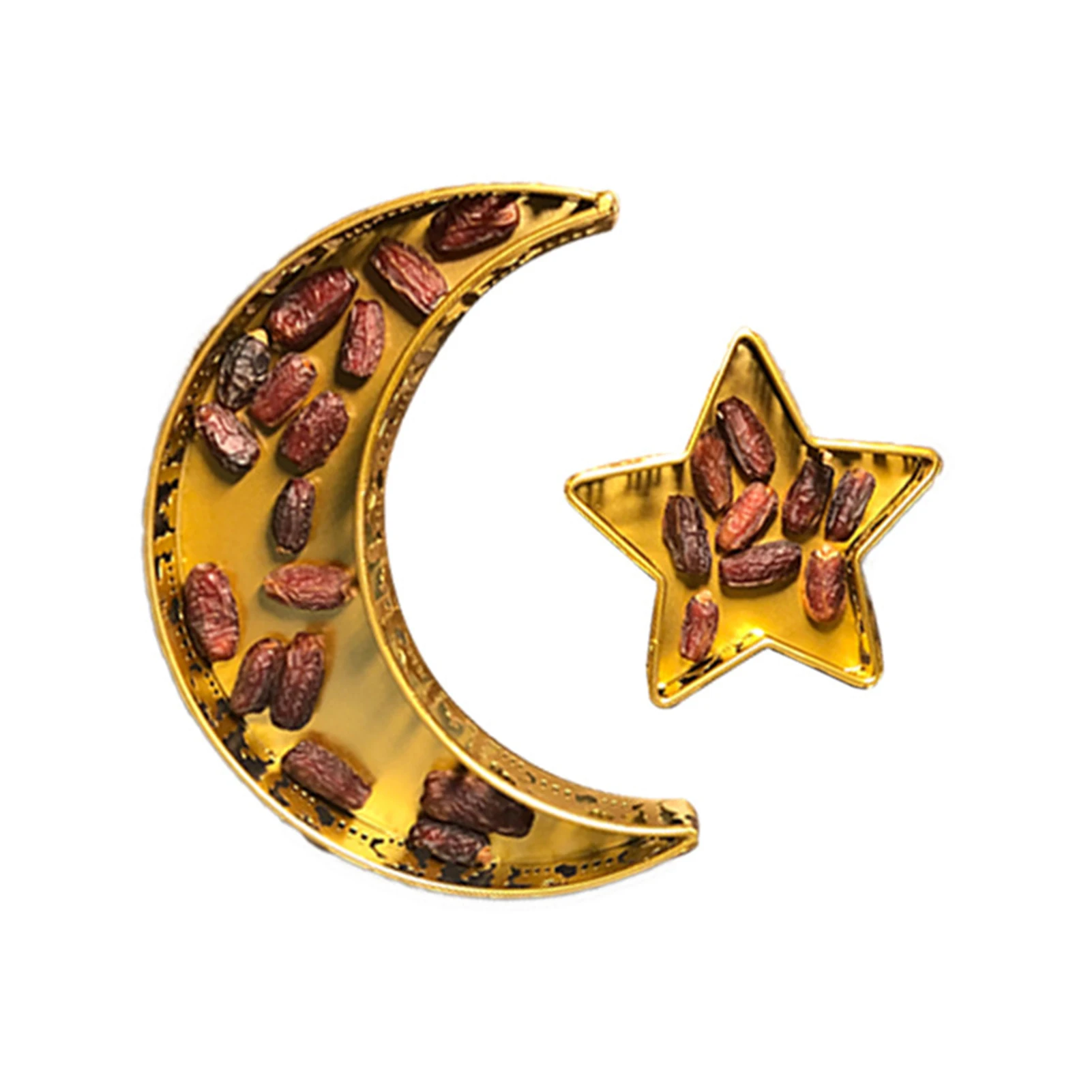 

Moon Star Shaped Trays Ramadan Serving Dishes for Eid Mubarak Islam Muslim Eid Al-Fitr Iftar Party Crescent Iron Platters Decor