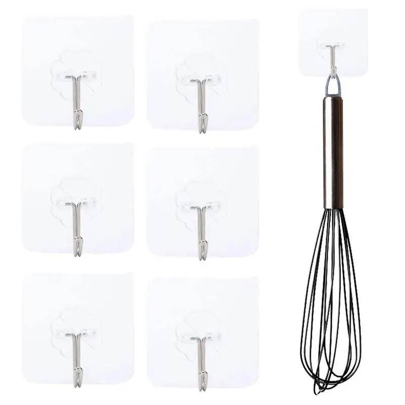 

6PCS Seamless Hooks Strong Transparent Suction Cup Sucker Wall Hooks Hanger Punch-free Strong Adhesive For Kitchen Bathroom